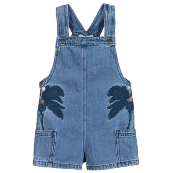 NWT Stella McCartney Kids Palm Tree Embroidered Overall Denim Shorts - Picture 1 of 2